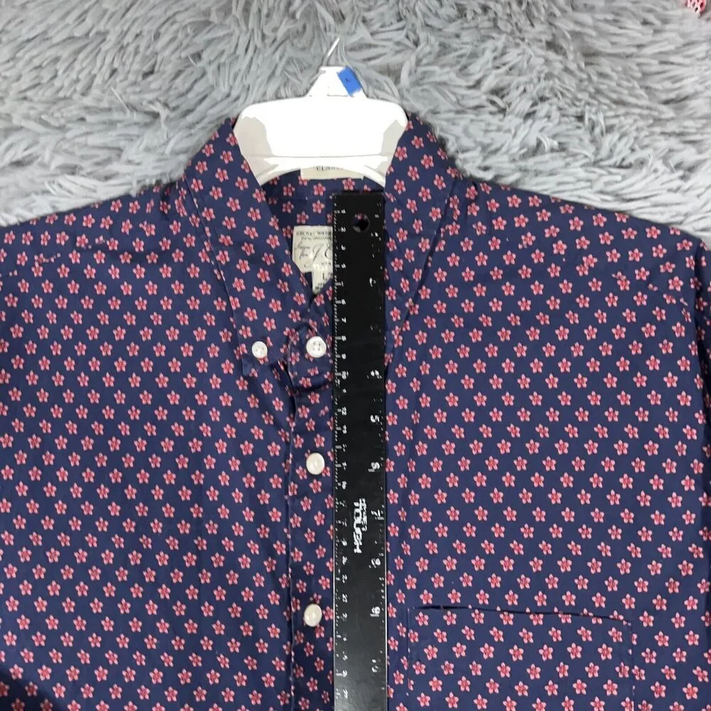 J Crew Adult Shirt Large Tall Blue Red Button Up Floral Stretch Classic Mens